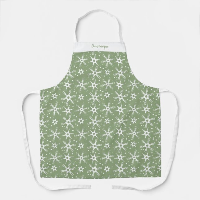 Custom Winter Snowflake All-Over Print Apron (Front)