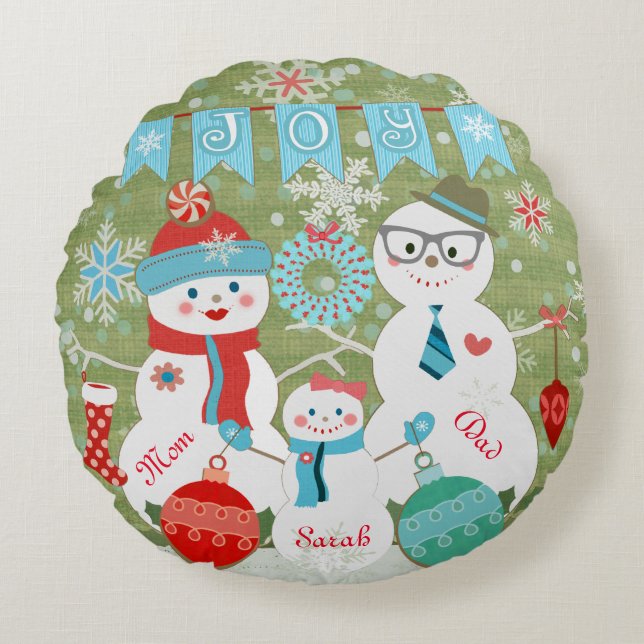 Custom Winter Snowmen Family Christmas Pillow (Front)