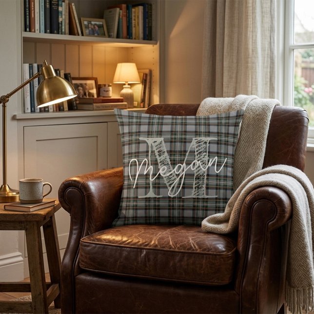 Custom Winter Tartan Pillow with Monogram (Creator Uploaded)
