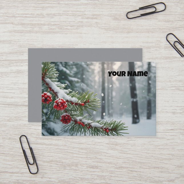 Custom Winter Wonderland | Pine & Berries Design Business Card (Front/Back In Situ)