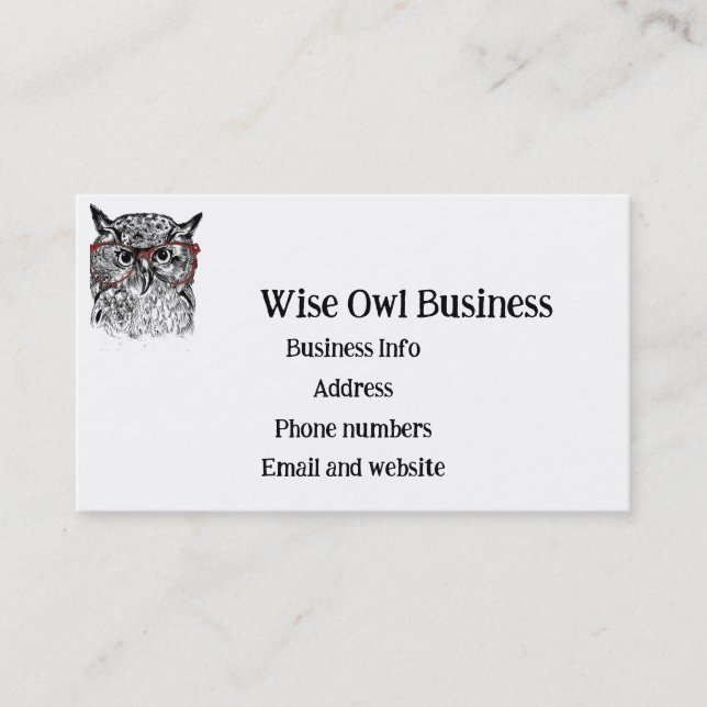 Custom Wise Owl Bird Graphic Art Business Card (Front)