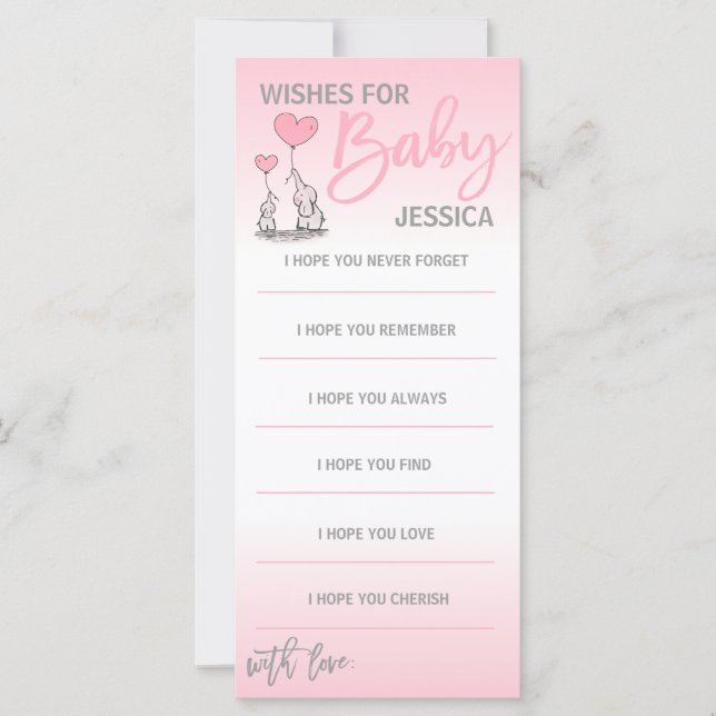 Custom Wishes for BABY Shower Girl Pink Elephant (Front)