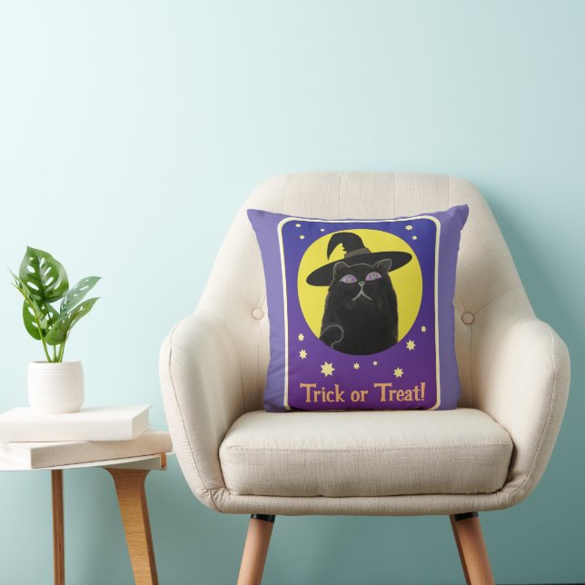 Custom Witch Black Cat Halloween Fun Art Cushion (Chair)