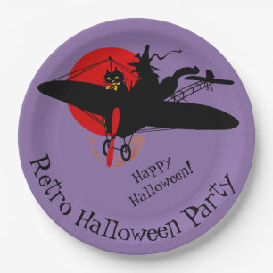 Custom Witch in Aeroplane Purple Paper Plates