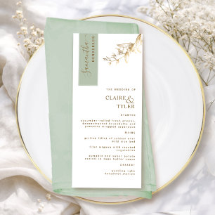 Custom with Guest Name Green and Gold Wedding Menu