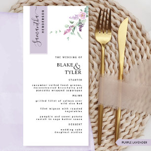 Custom with Guest Name, Lavender Floral Wedding Menu