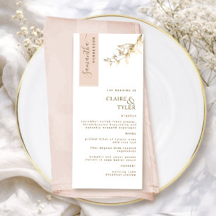 Custom with Guest Name Peach and Gold Wedding Menu