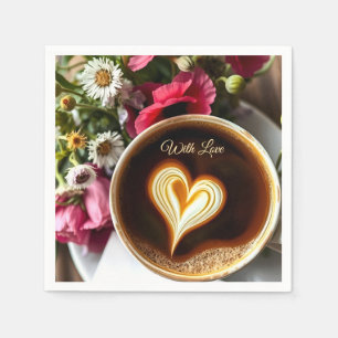 Custom "With Love" Cup of Coffee & Red Poppies Napkin