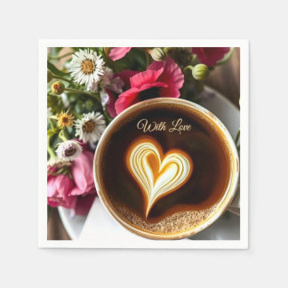 Custom "With Love"  Cup of Coffee & Red Poppies  Napkin