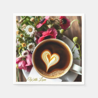 Custom "With Love"  Cup of Coffee & Red Poppies  Napkin