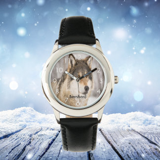 Custom wolf face head wildlife winter forest name watch