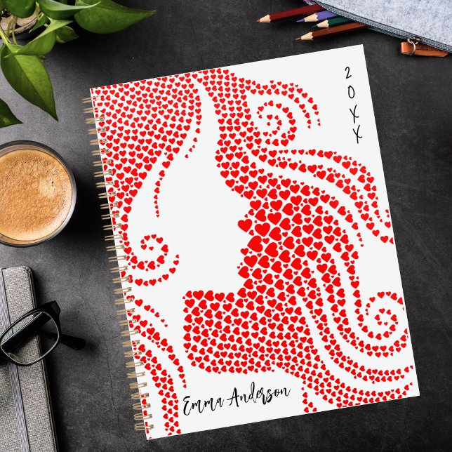 Custom Woman Silhouette in Red Hearts | Bon Voyage Planner (Creator Uploaded)