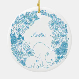 Custom Wombat Christmas Light Blue Ceramic Tree Decoration