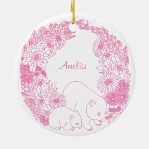 Custom Wombat Christmas Pink Ceramic Tree Decoration