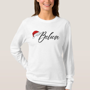 Custom Women Believe Merry Christmas Santa T-Shirt