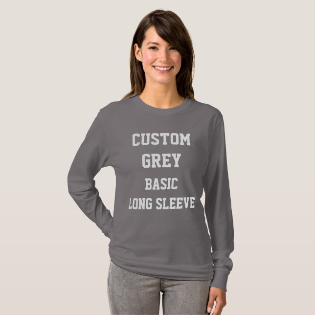 Custom Women's GREY BASIC LONG SLEEVE T-SHIRT (Front Full)