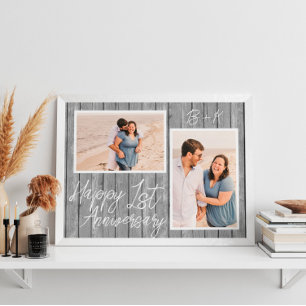 Custom Wood 1st Wedding Anniversary Photo Collage Poster