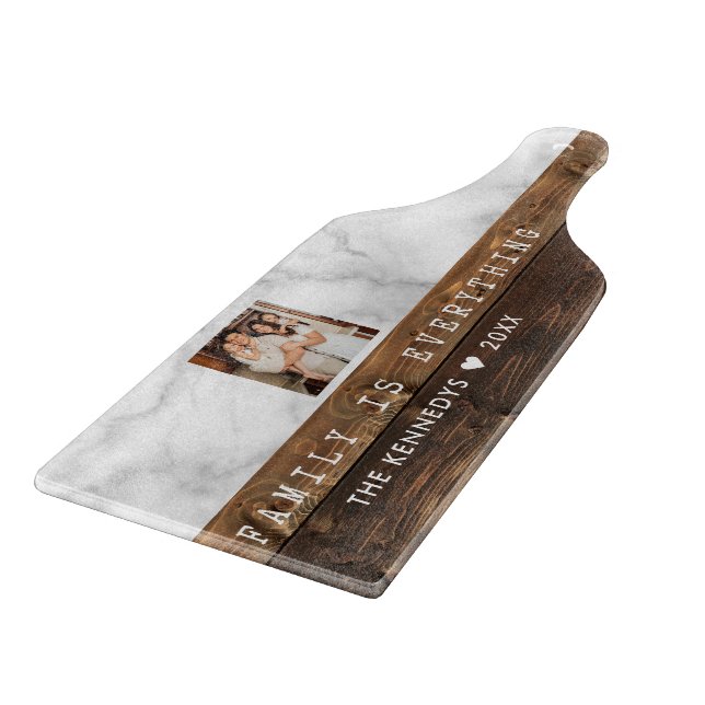 Custom Wood And Marble Quote Family Name Photo  Cutting Board (Corner)