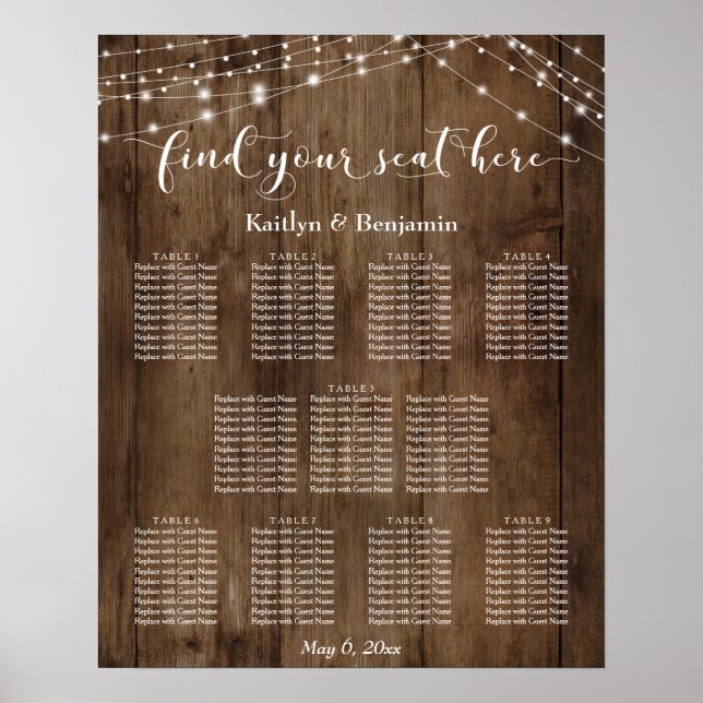 Custom & Wood Lights Reception Seating Chart (Front)
