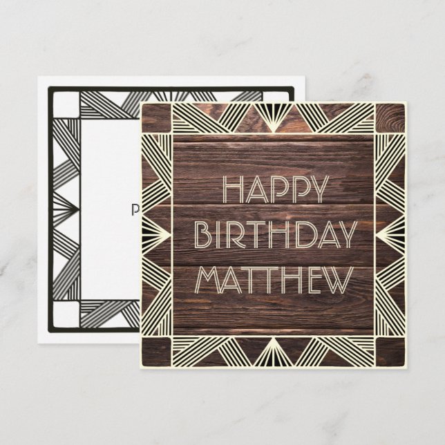Custom Wood Manly Modern Chic Masculine Birthday Holiday Card (Front/Back)