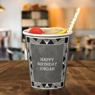 Custom Wood Modern Masculine Grey Birthday Paper Cups