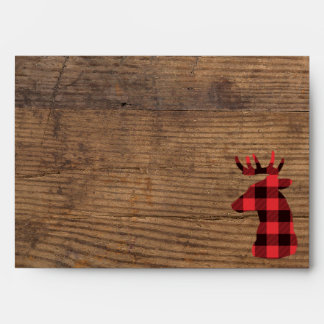 Custom Wood Red Buffalo Plaid Deer Happy Holidays Envelope
