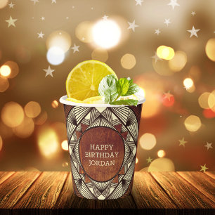 Custom Wood Rustic Modern Masculine Birthday Paper Cups