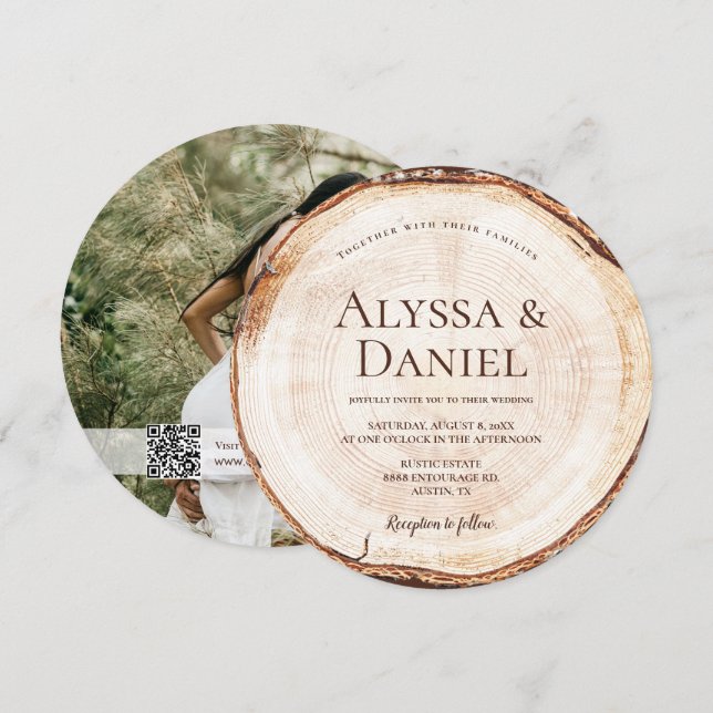 Custom Wood Tree With Photo RSVP Rustic Wedding  Invitation (Front/Back)