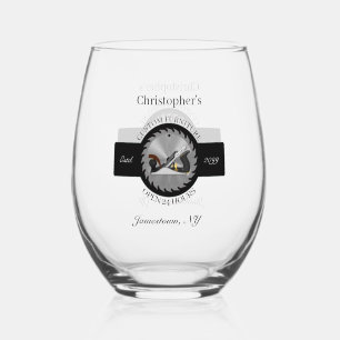 Custom Woodwork Saw Blade Plane Drinkware Cocktail Stemless Wine Glass
