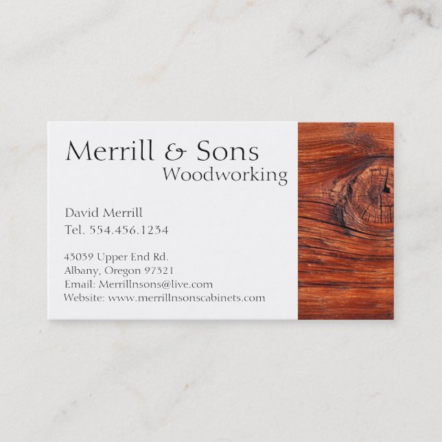 Custom Woodworking Cabinets Business Card (Front)