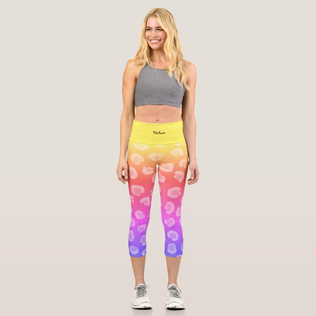 Custom workout colourful gradient leopard stylish capri leggings (Front)