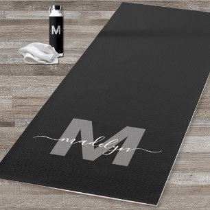 Custom Workout Initial Name Monogram Black Yoga Mat