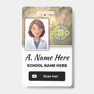 Custom Workplace Photo Logo Faux Metallic Gold ID Badge