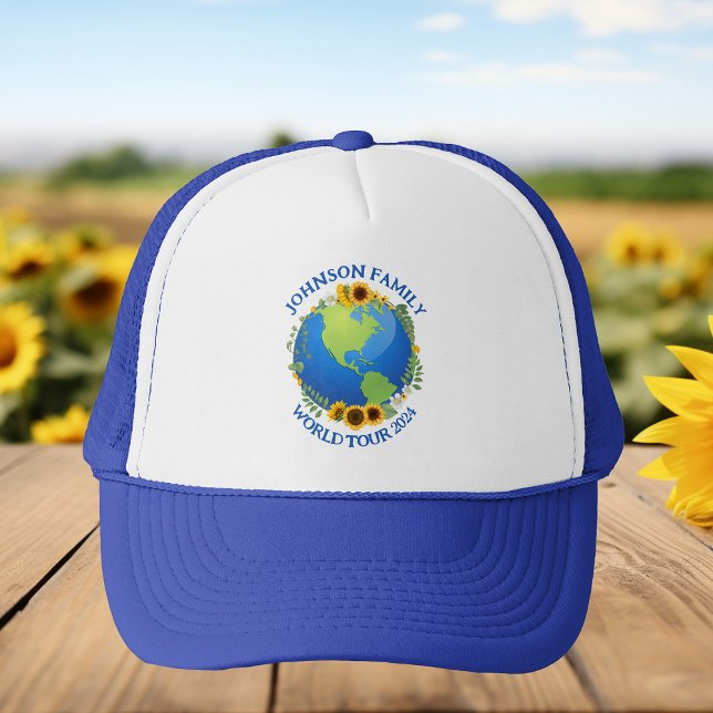 Custom World Tour Earth in Sunflowers Cool Travel Trucker Hat (Creator Uploaded)