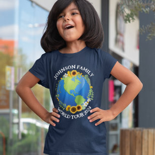 Custom World Tour Earth Sunflowers Kids Trip T-Shirt
