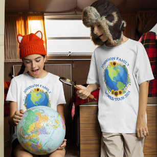 Custom World Travel Sunflowers Earth Kids Vacation T-Shirt