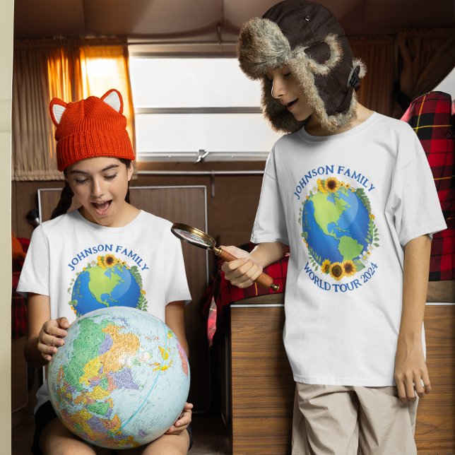 Custom World Travel Sunflowers Earth Kids Vacation T-Shirt (Creator Uploaded)