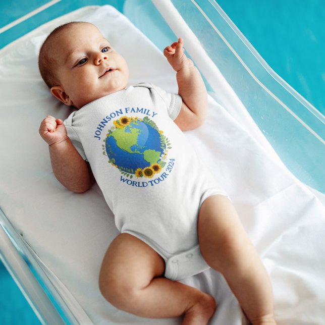 Custom World Travel Sunflowers Earth Vacation Baby Bodysuit (Creator Uploaded)