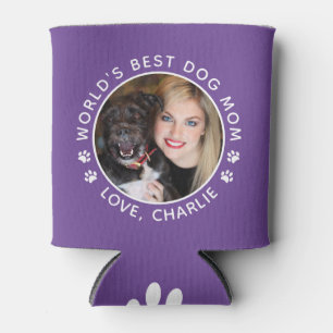 Custom World's Best Dog Mum Paw Prints Pet Photo Can Cooler