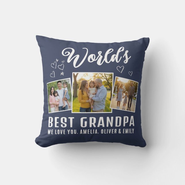 Custom World's Best Grandpa 3 Photo  Cushion (Front)