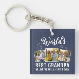 Custom World's Best Grandpa 3 Photo  Key Ring