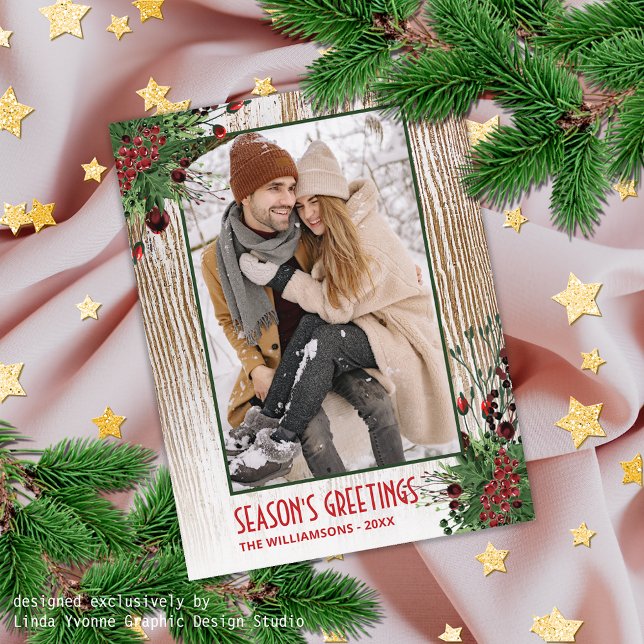 Custom Wreath & Farmhouse Wood Planks Pattern Postcard (Creator Uploaded)