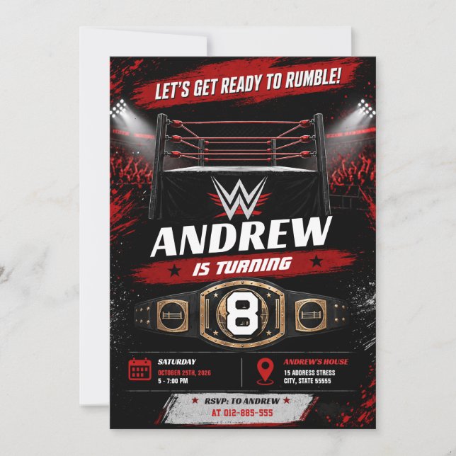 Custom Wrestling Birthday  for Boys Invitation (Front)