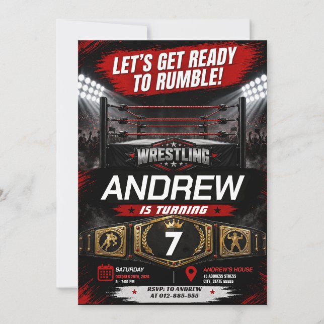 Custom Wrestling Birthday party Invitation (Front)