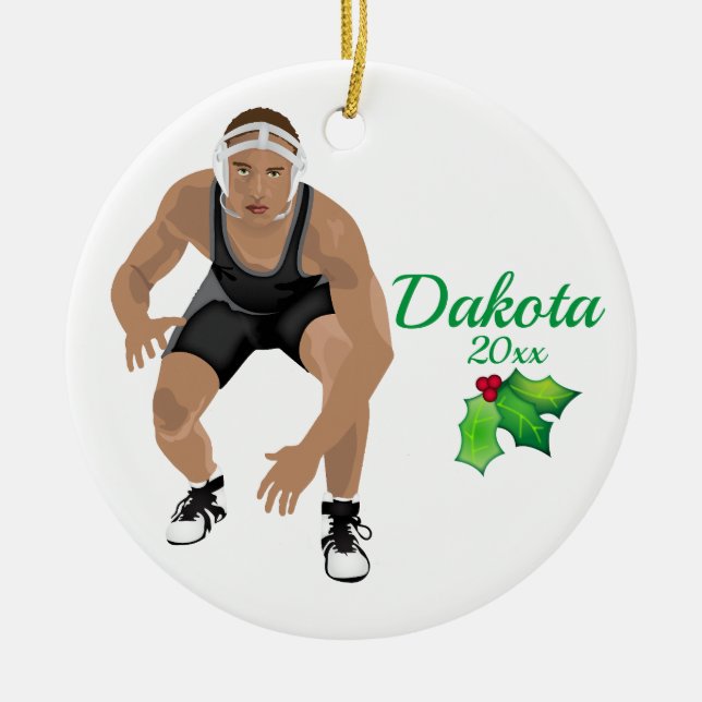 Custom Wrestling Christmas Ornament Black - Grey (Front)