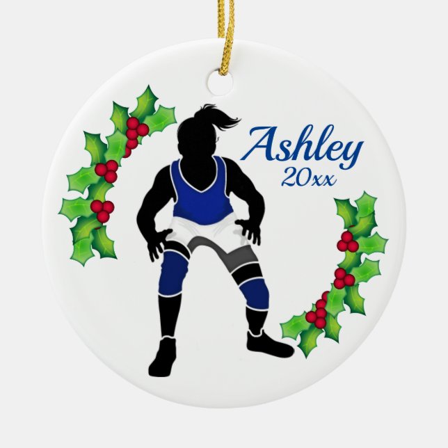 Custom Wrestling Christmas Ornament Blue (Front)