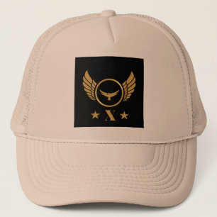 Custom X Initial Printed Stylish Gold Eagle Wings  Trucker Hat