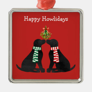 Custom Xmas Black Labs Kissing Mistletoe Metal Tree Decoration