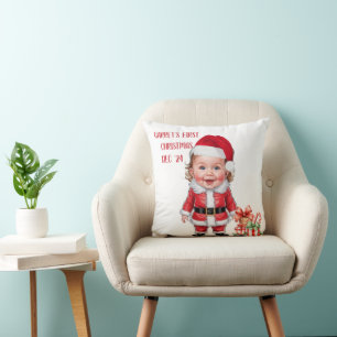 Custom Xmas Caricature boy 's 1st Christmas Cushion