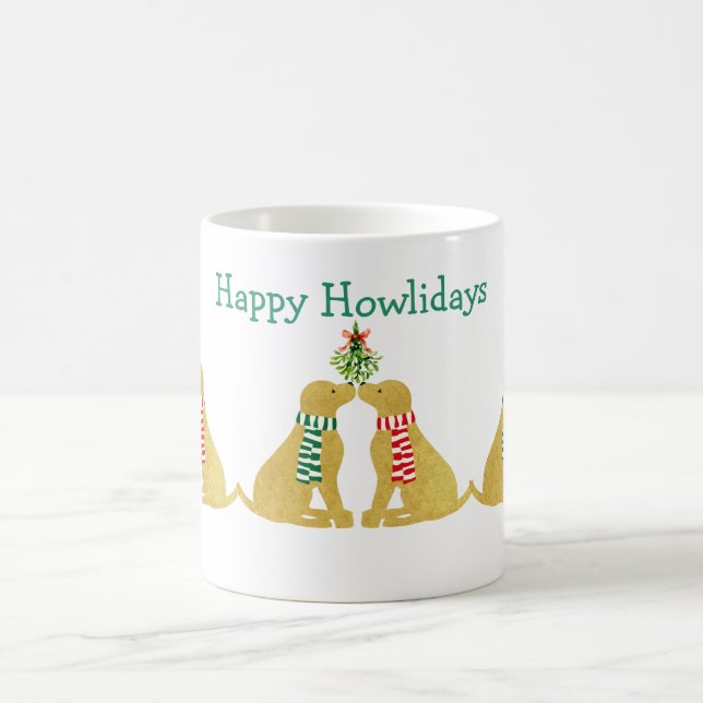 Custom Xmas Golden Retrievers Kissing Mistletoe Coffee Mug (Center)